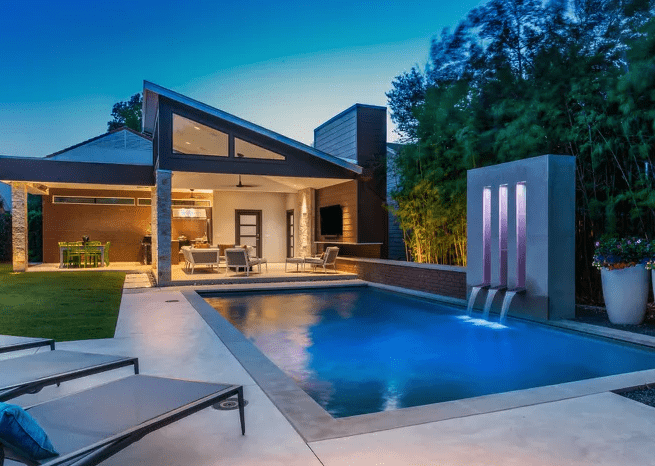 Modern pool at dusk